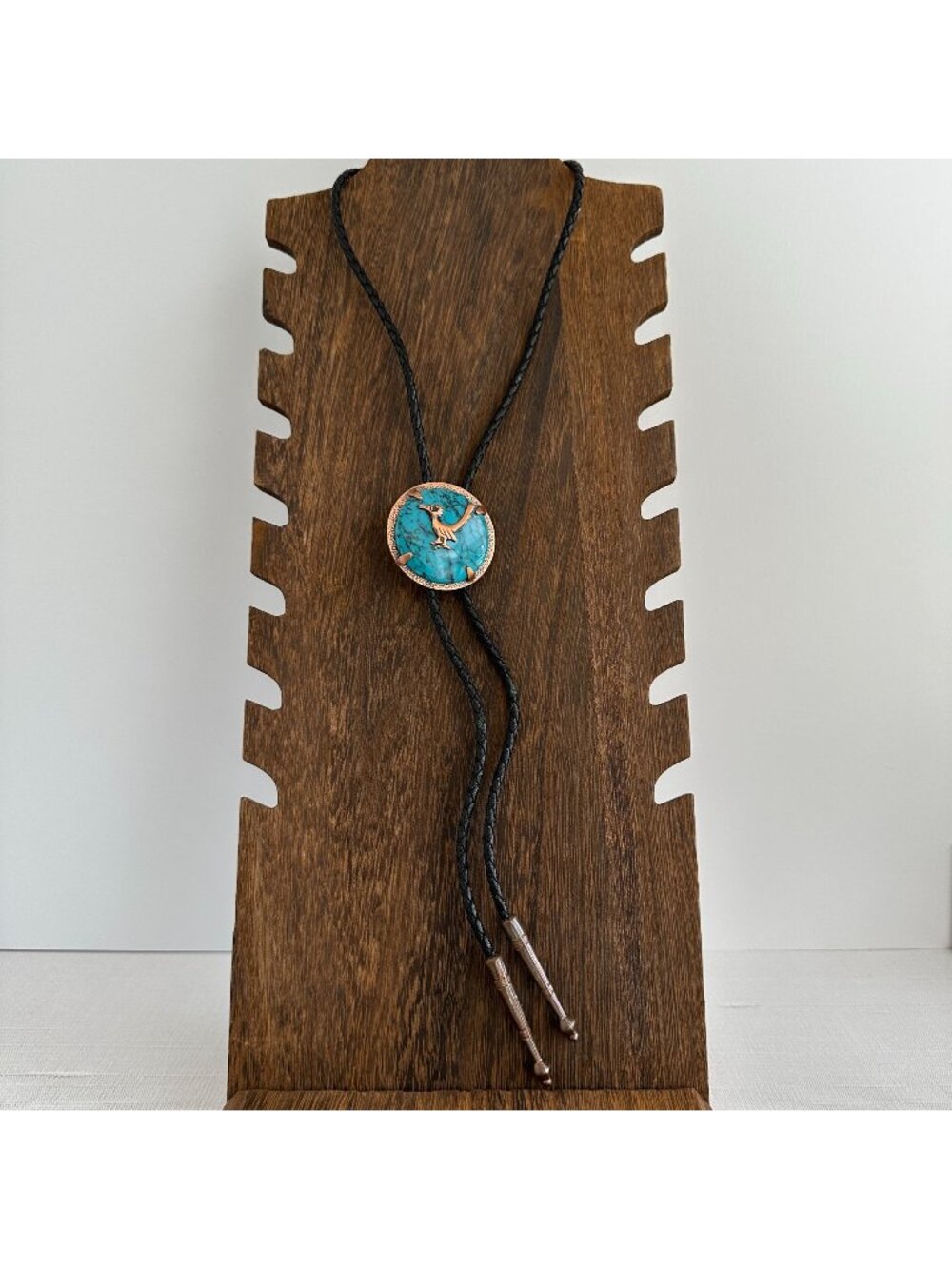 Vintage Copper Bolo Tie Roadrunner Faux Turquoise Southwestern Western Mens
